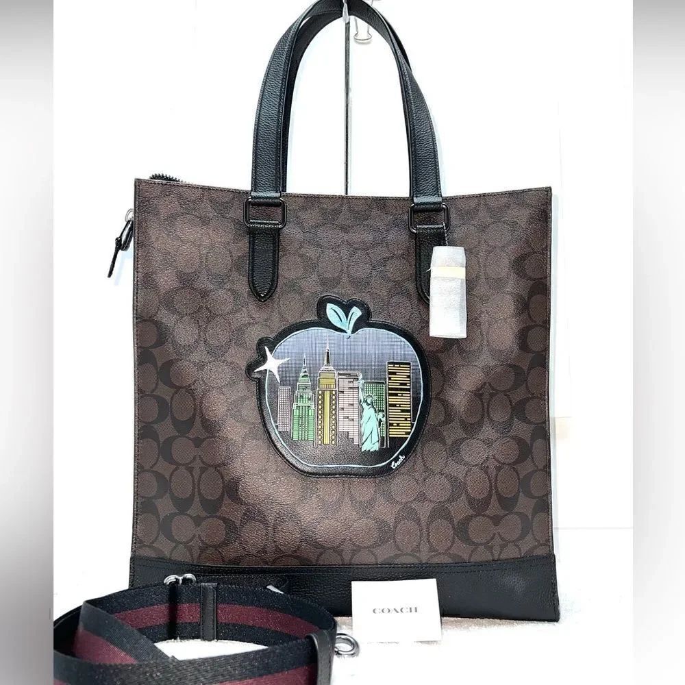 🔥🎁NEW! Coach Graham Tote Handbag Apple Patch Mahoganny Msrp:$528.00
